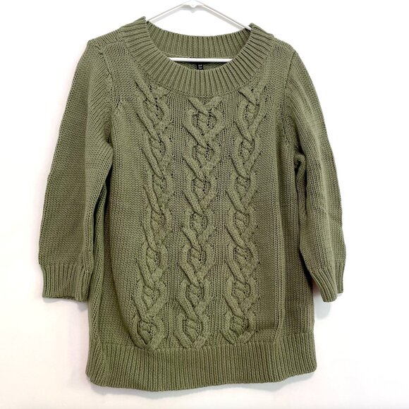 NEW NWT TALBOTS Sage Green Chunky Cable Knit 100% Cotton Sweater PLUS PETITE 2XP - Picture 1 of 13